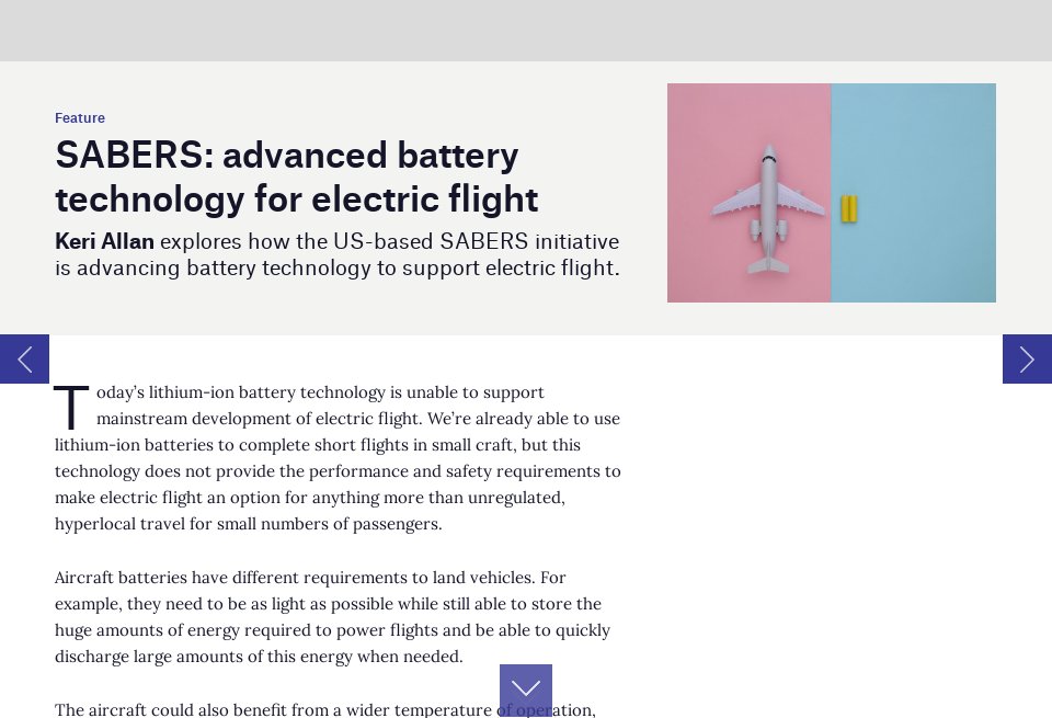 SABERS: advanced battery technology for electric flight - Airport ...